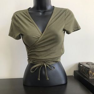 Army green wrap crop top